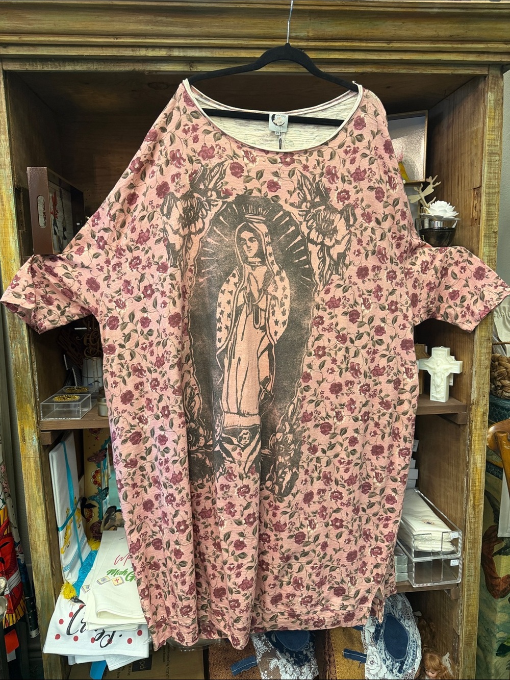 Jaded gypsy Boho Floral Graphic Tunic Top with Guadalupe Motif - Pink